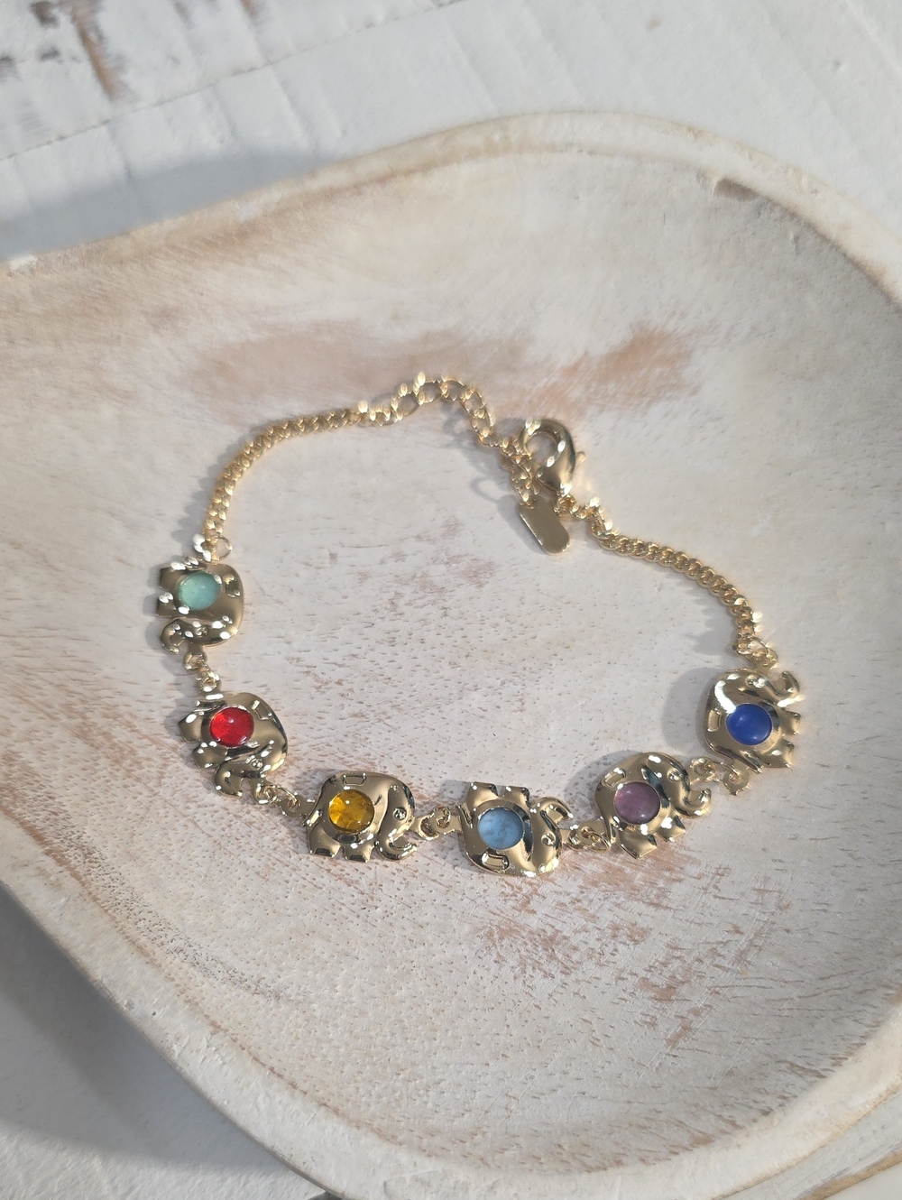 14k Gold Plated Multi-Color Gemstone Link Bracelet